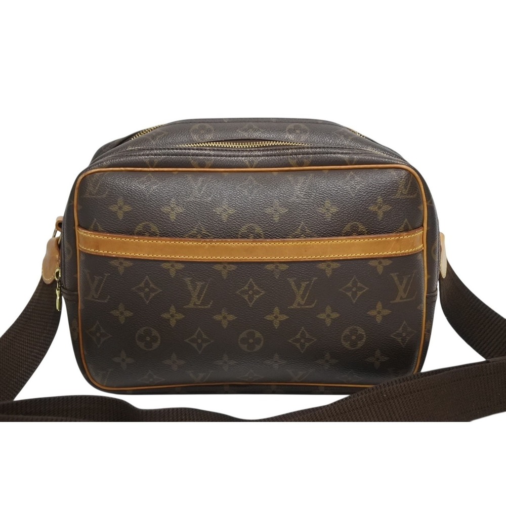 Louis Vuitton Leather Bag Shoulder Brown Monogram Canvas Reporter Natural